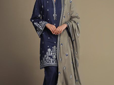 3 Pc Khaddar Embroidered Suit - Ikse-213978 For Cheap