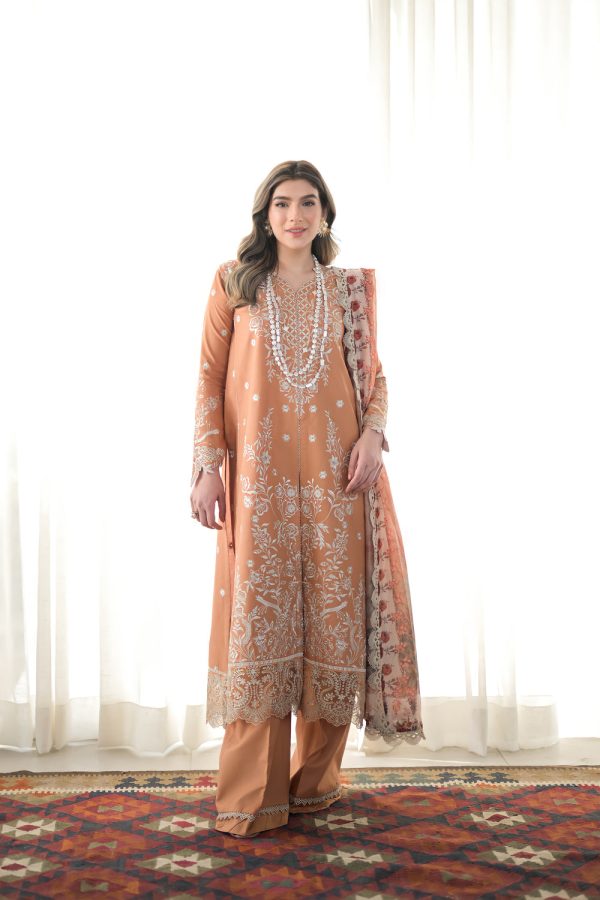 Luxury Lawn Vol 2  24 - Peach Sand - Nel-24614 (Rts) For Sale