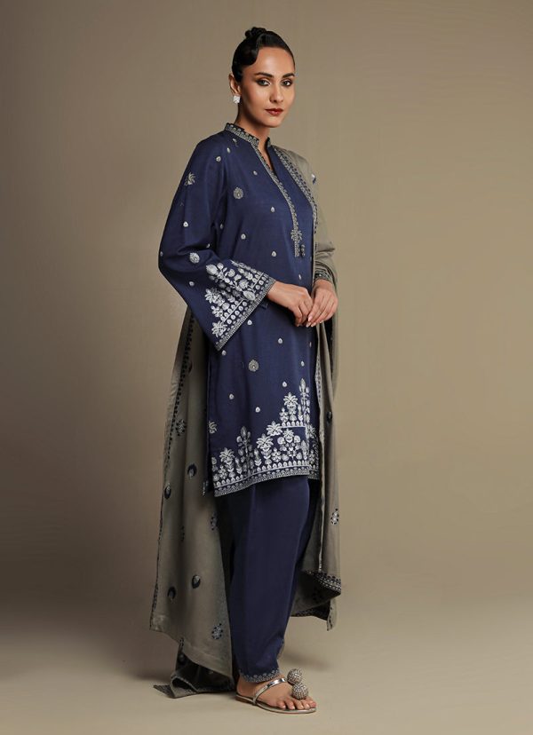 3 Pc Khaddar Embroidered Suit - Ikse-213978 For Cheap