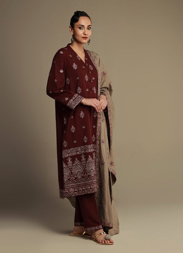 3 Pc Khaddar Embroidered Suit - Ikse-213977 Online